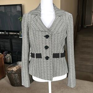 Kasper Black and Cream Blazer with Notched Lapel and Faux belt